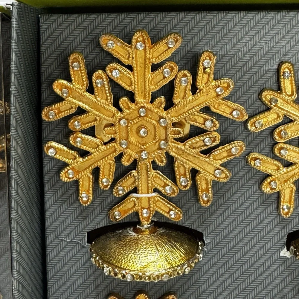 Christmas Fall Gold Glitter Snow Flake Dinner Place Card Holders Set of 8 3.5